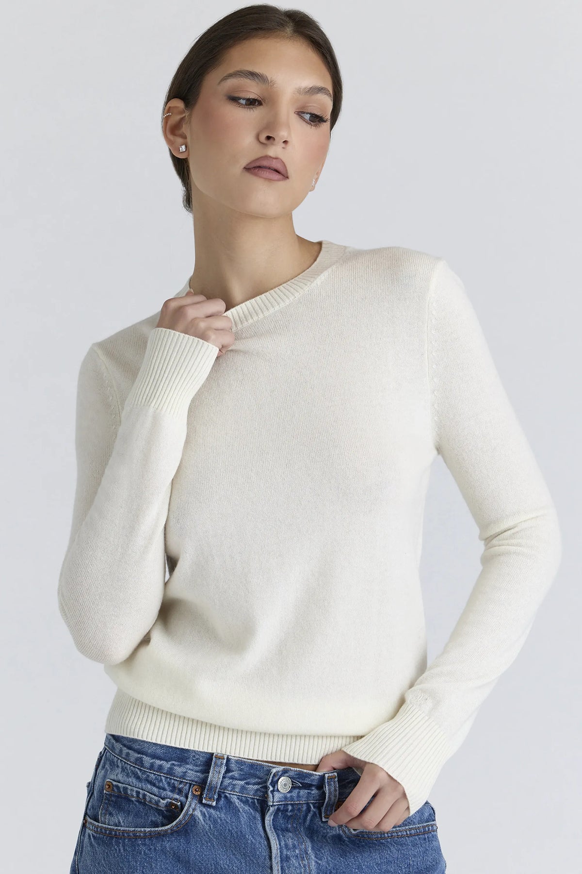 Rochelle Ivory Cashmere + Wool Crew Neck Sweater