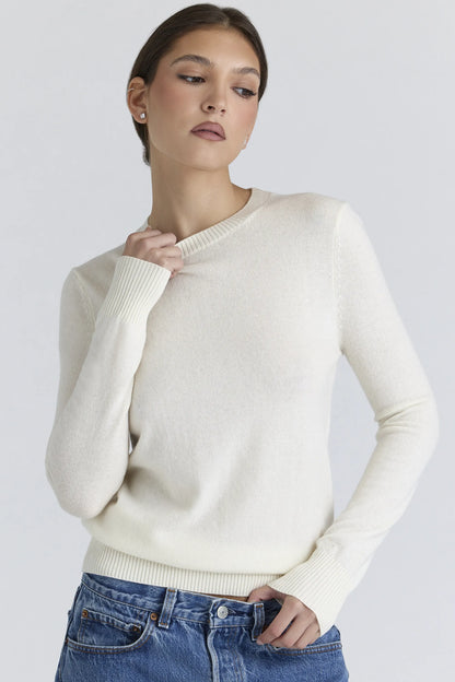 Rochelle Ivory Cashmere + Wool Crew Neck Sweater