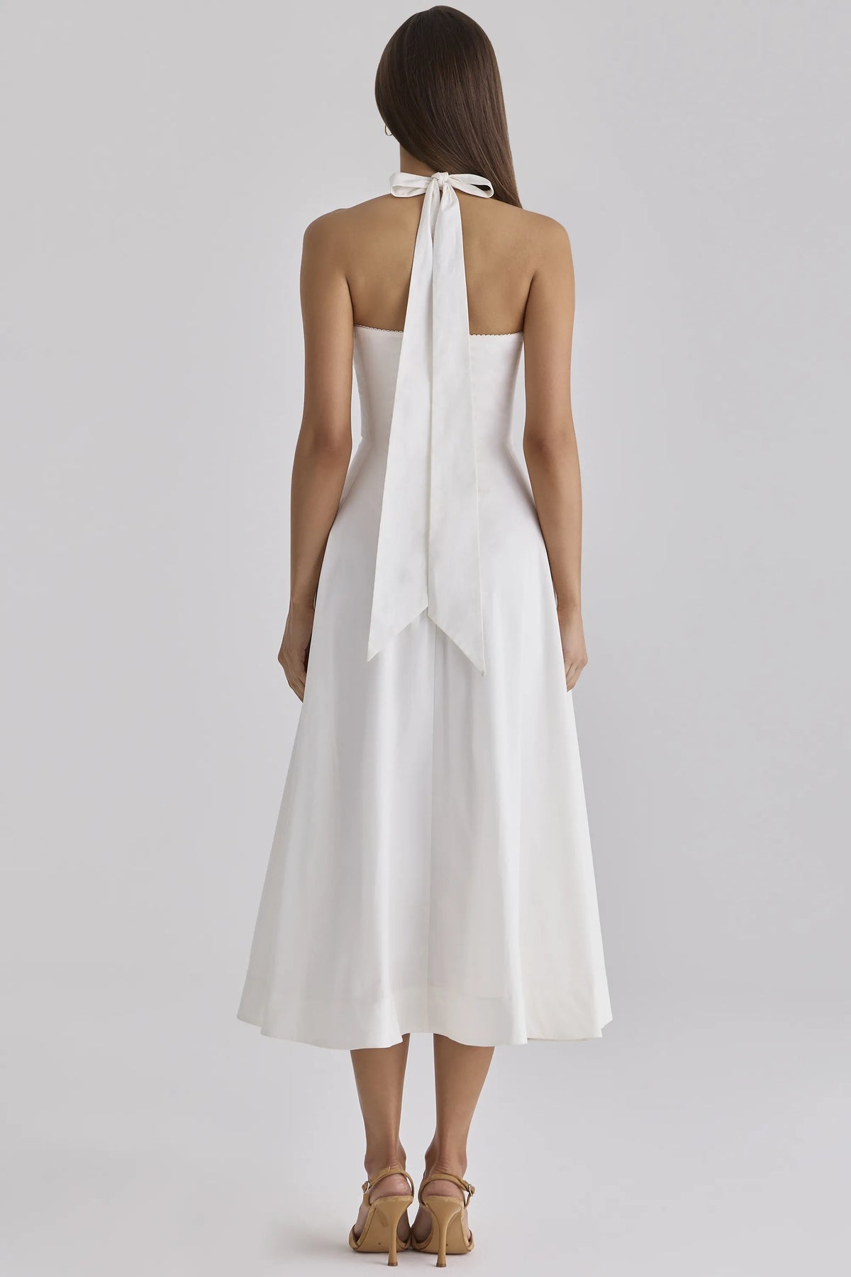 Claudia White Cotton Halter Neck Midi Dress