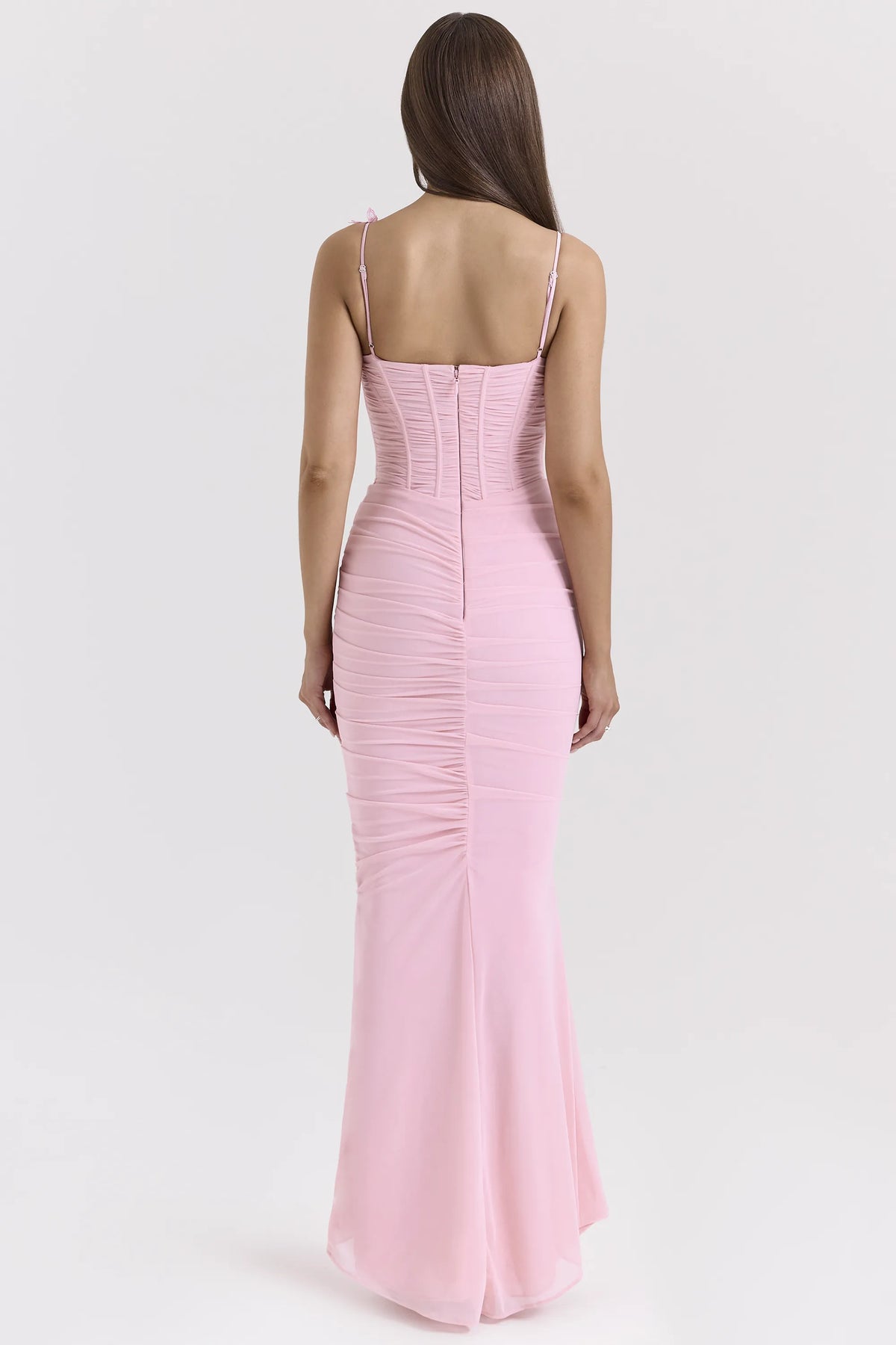 Romola Pink Stretch Mesh Butterfly Maxi Dress