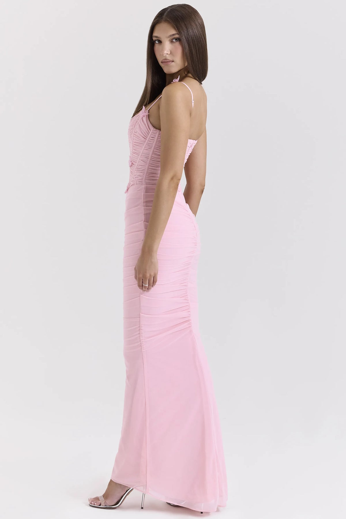 Romola Pink Stretch Mesh Butterfly Maxi Dress