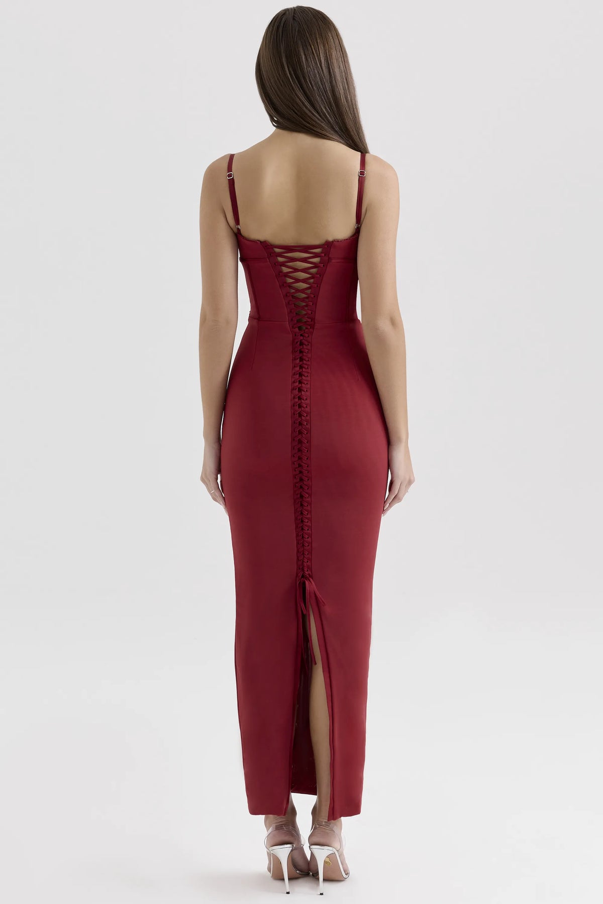 Romy Wine Mesh Bodycon Maxi Dress