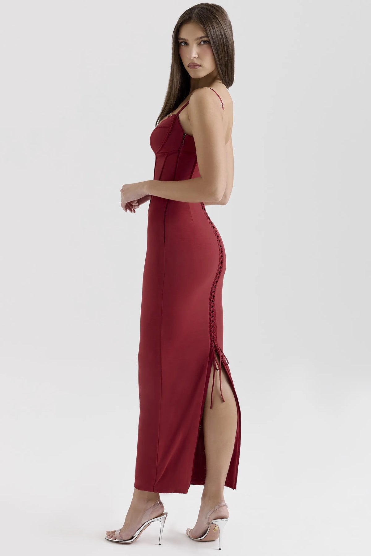 Romy Wine Mesh Bodycon Maxi Dress