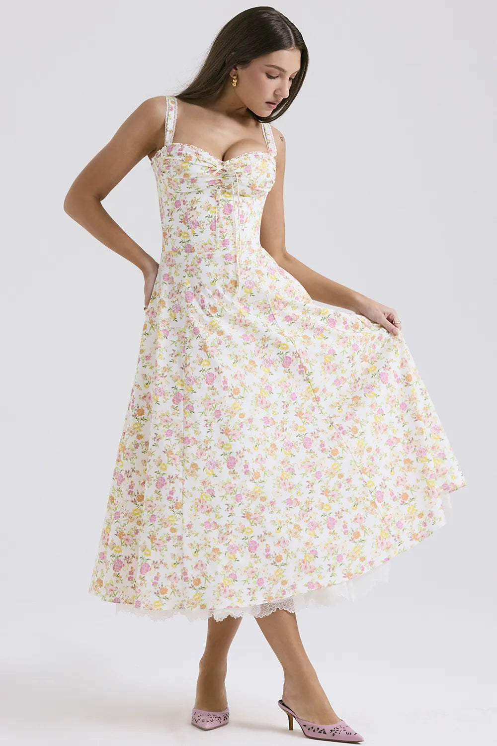 Rosalee Ivory Meadow Print Cotton Bustier Sundress