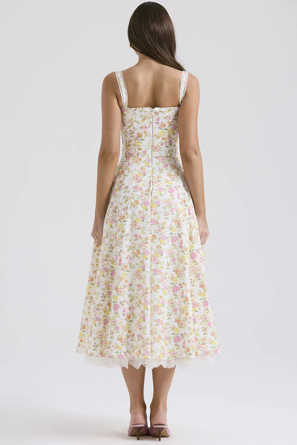 Rosalee Ivory Meadow Print Cotton Bustier Sundress