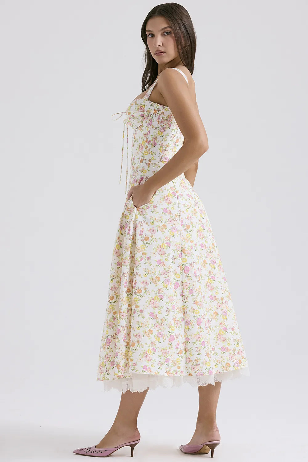 Rosalee Ivory Meadow Print Cotton Bustier Sundress