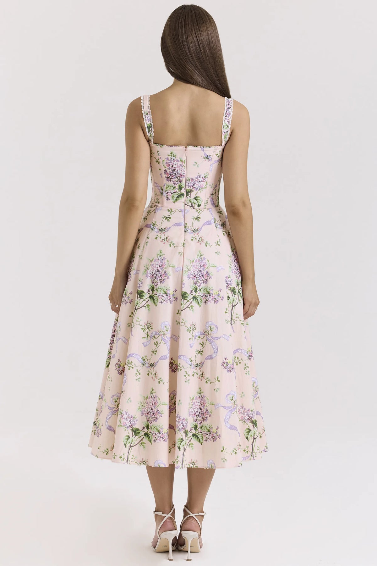 Rosalee Pink Floral Corset Midi Dress