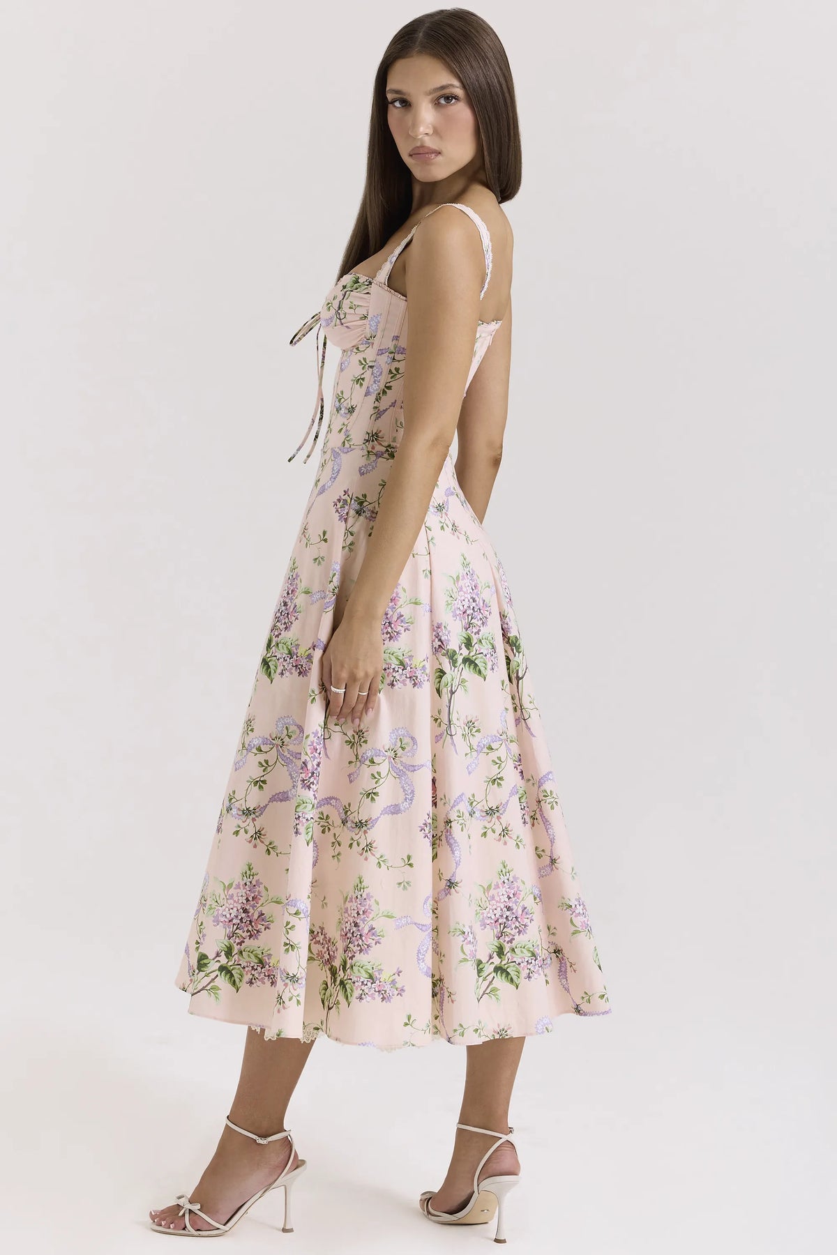 Rosalee Pink Floral Corset Midi Dress