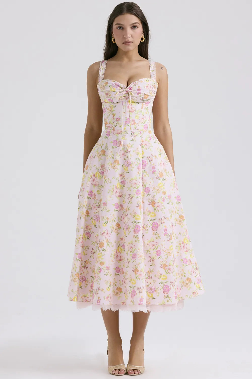 Rosalee Pink Meadow Print Cotton Bustier Sundress