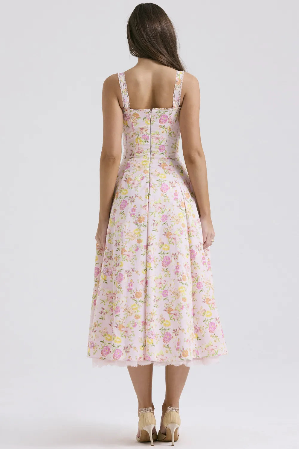 Rosalee Pink Meadow Print Cotton Bustier Sundress