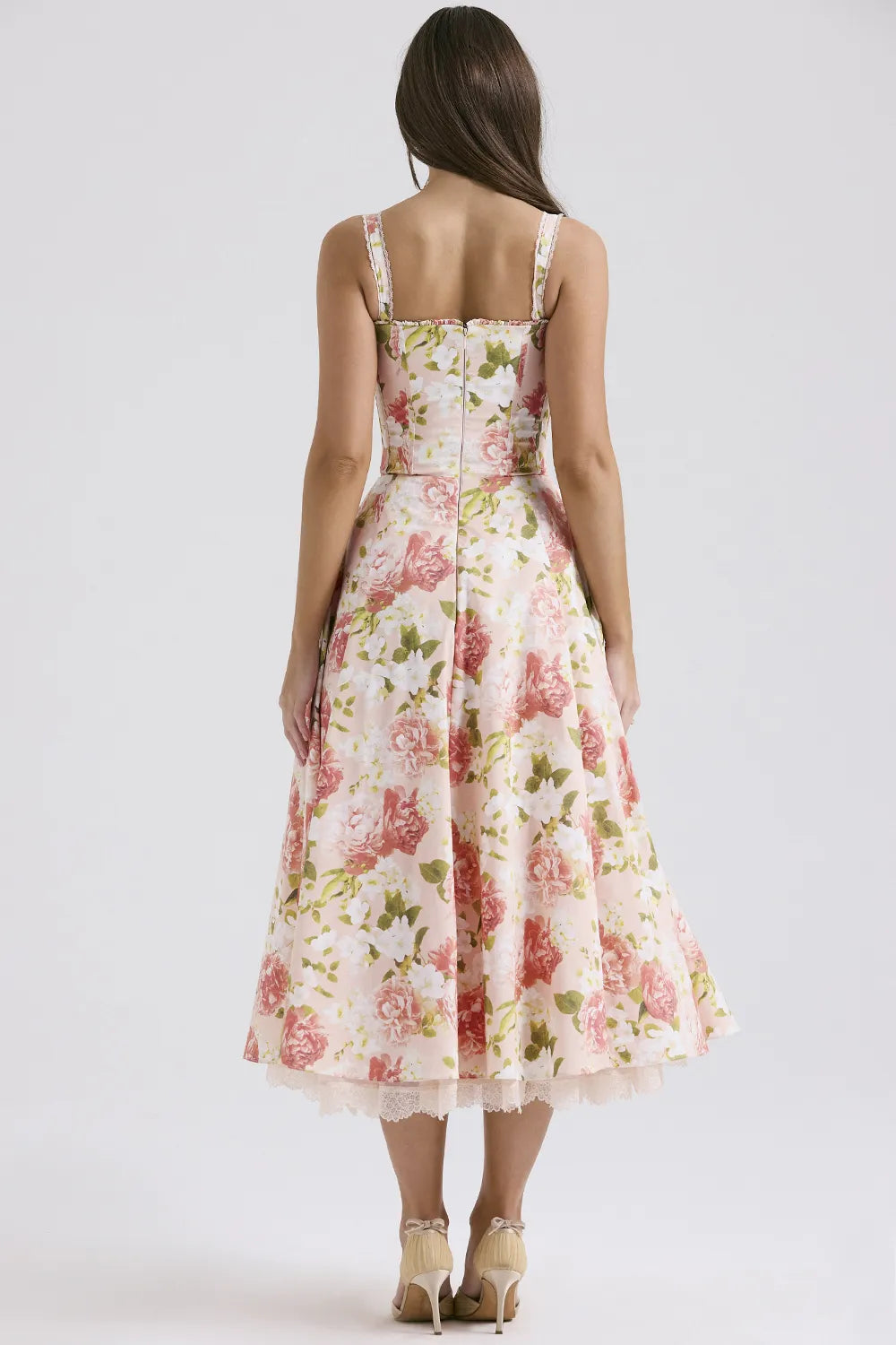 Rosalee Pink Peony Print Cotton Bustier Sundress