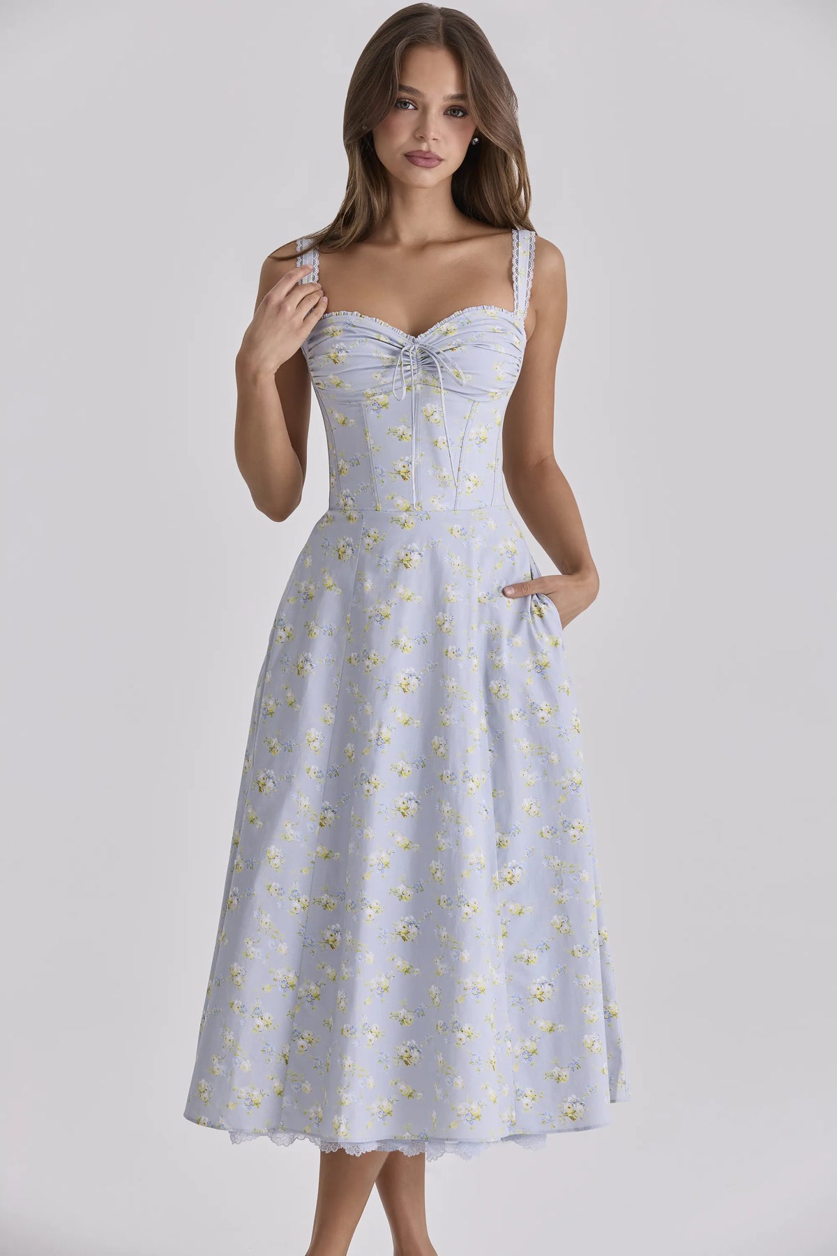 Rosalee Blue Wildflower Floral Print Midi Dress