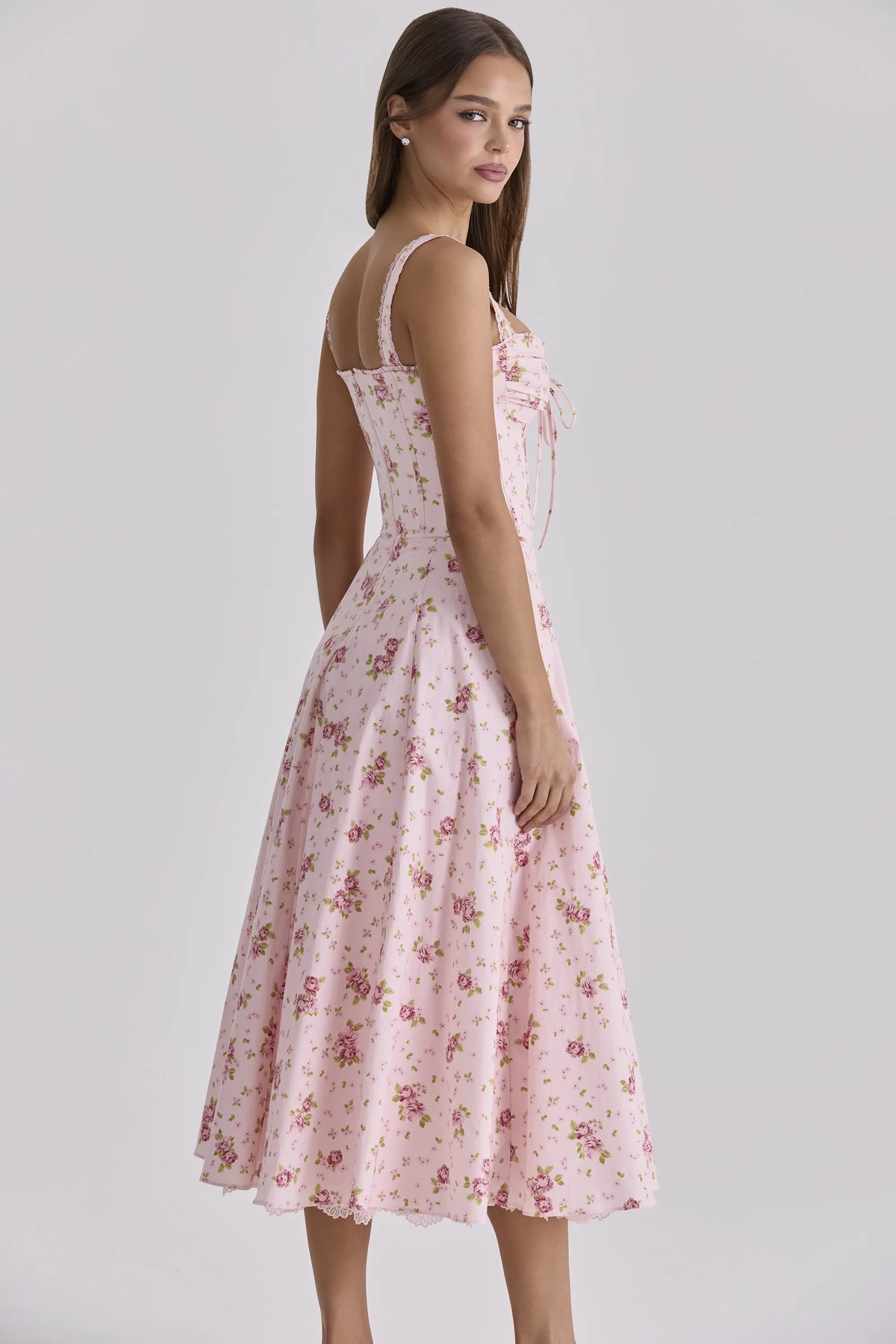 Rosalee Vintage Rose Pink Floral Print Midi Dress