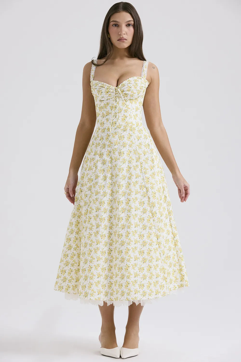 Rosalee White Vintage Floral Print Cotton Bustier Sundress