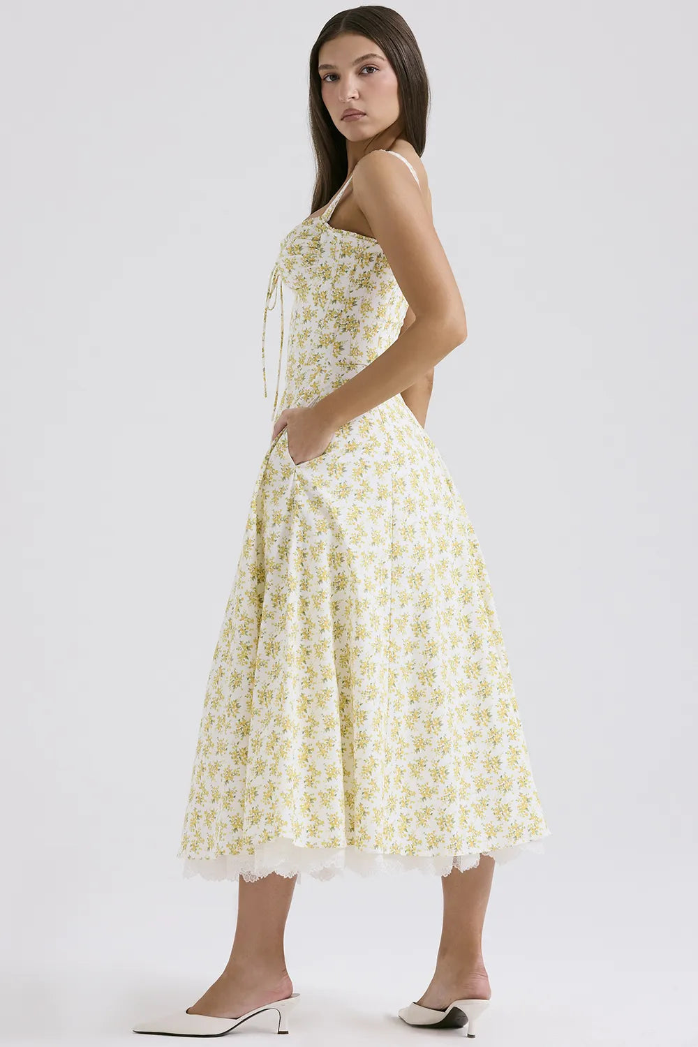 Rosalee White Vintage Floral Print Cotton Bustier Sundress