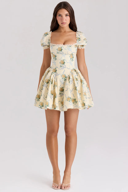 Rosie Lemon Rose Print Cotton Mini Dress