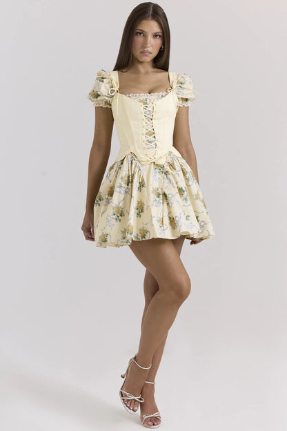 Rosie Lemon Rose Print Cotton Mini Dress