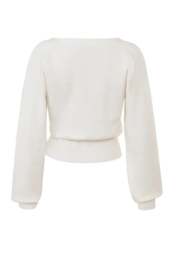 Rowan Ivory Wool Balloon Sleeve Wrap cardigan