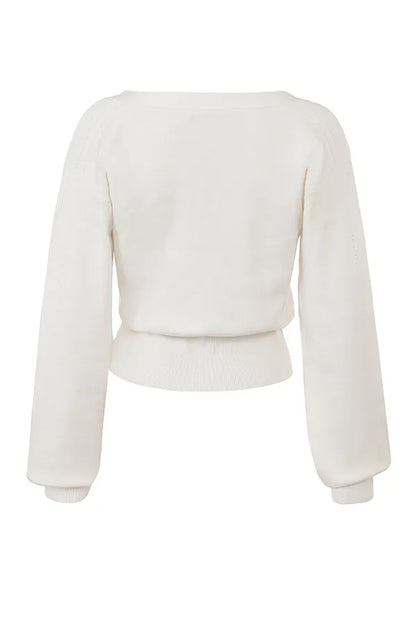 Rowan Ivory Wool Balloon Sleeve Wrap cardigan