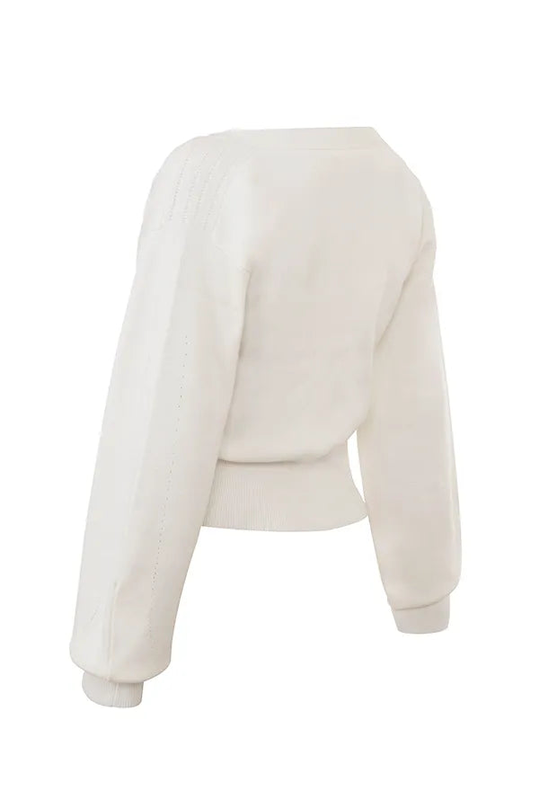 Rowan Ivory Wool Balloon Sleeve Wrap cardigan