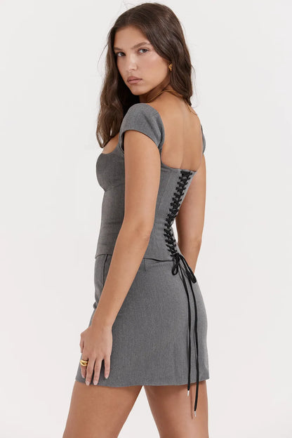 Rowena Grey Lace Back Corset