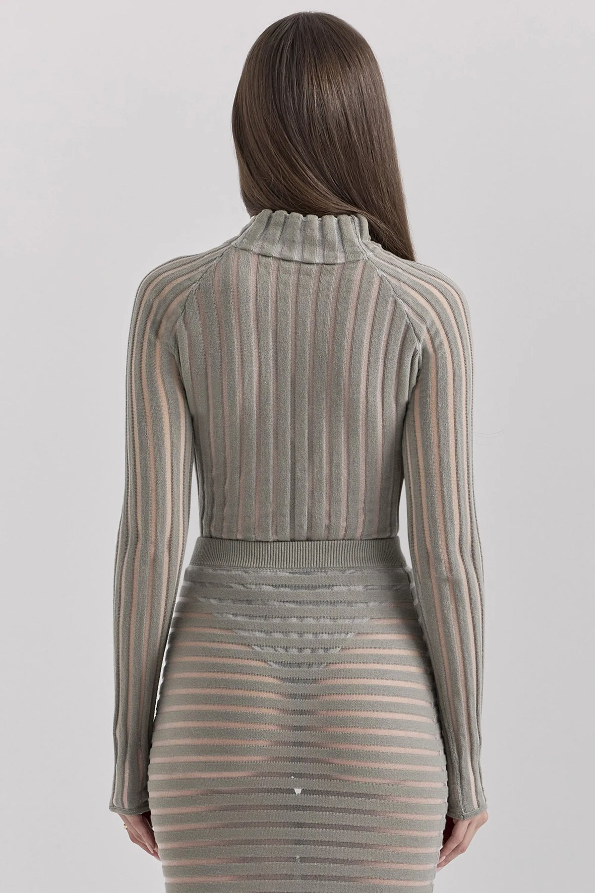 Rowena Grey Velour Sheer Striped Bodysuit