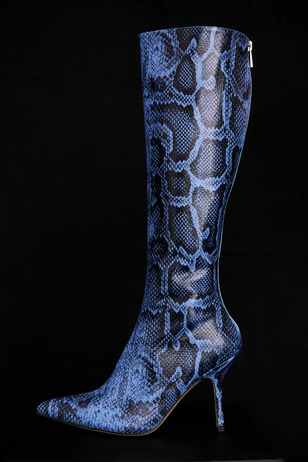 Royale Blue Print Leather Knee High Boots