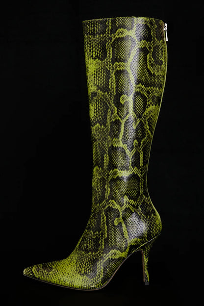 Royale Green Print Knee High Boots