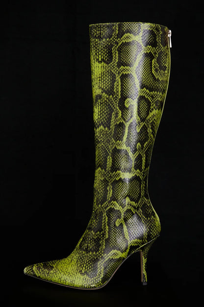 Royale Green Print Knee High Boots