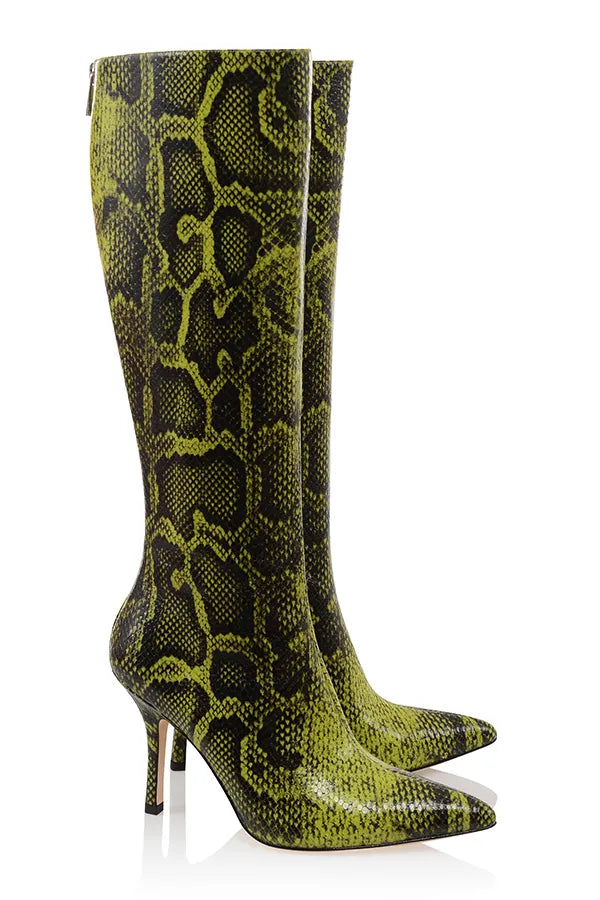 Royale Green Print Knee High Boots