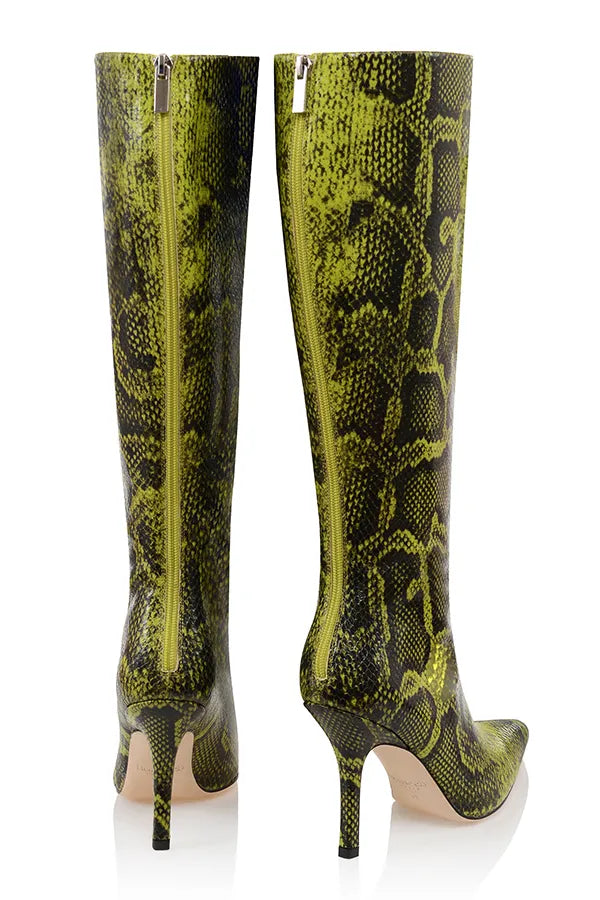 Royale Green Print Knee High Boots