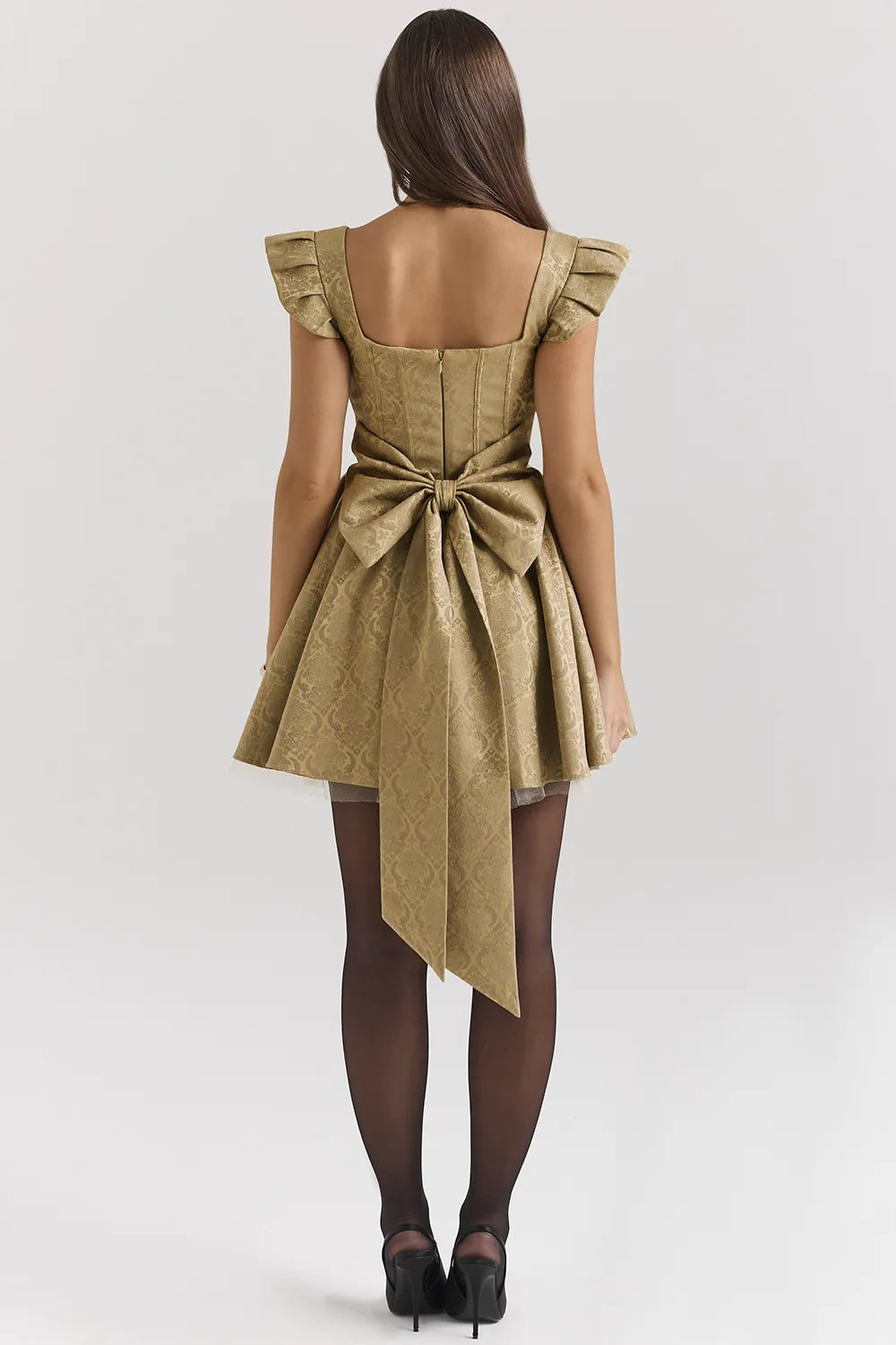 Saasha Gold Jacquard Mini Dress