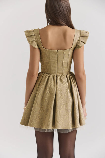 Saasha Gold Jacquard Mini Dress