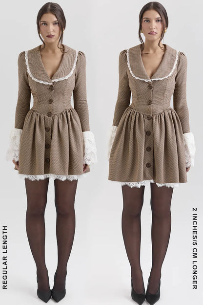 Sable Brown Puppytooth Check Mini Dress