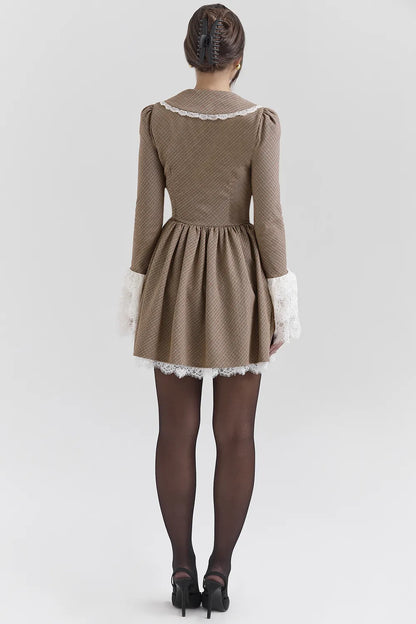 Sable Brown Puppytooth Check Mini Dress