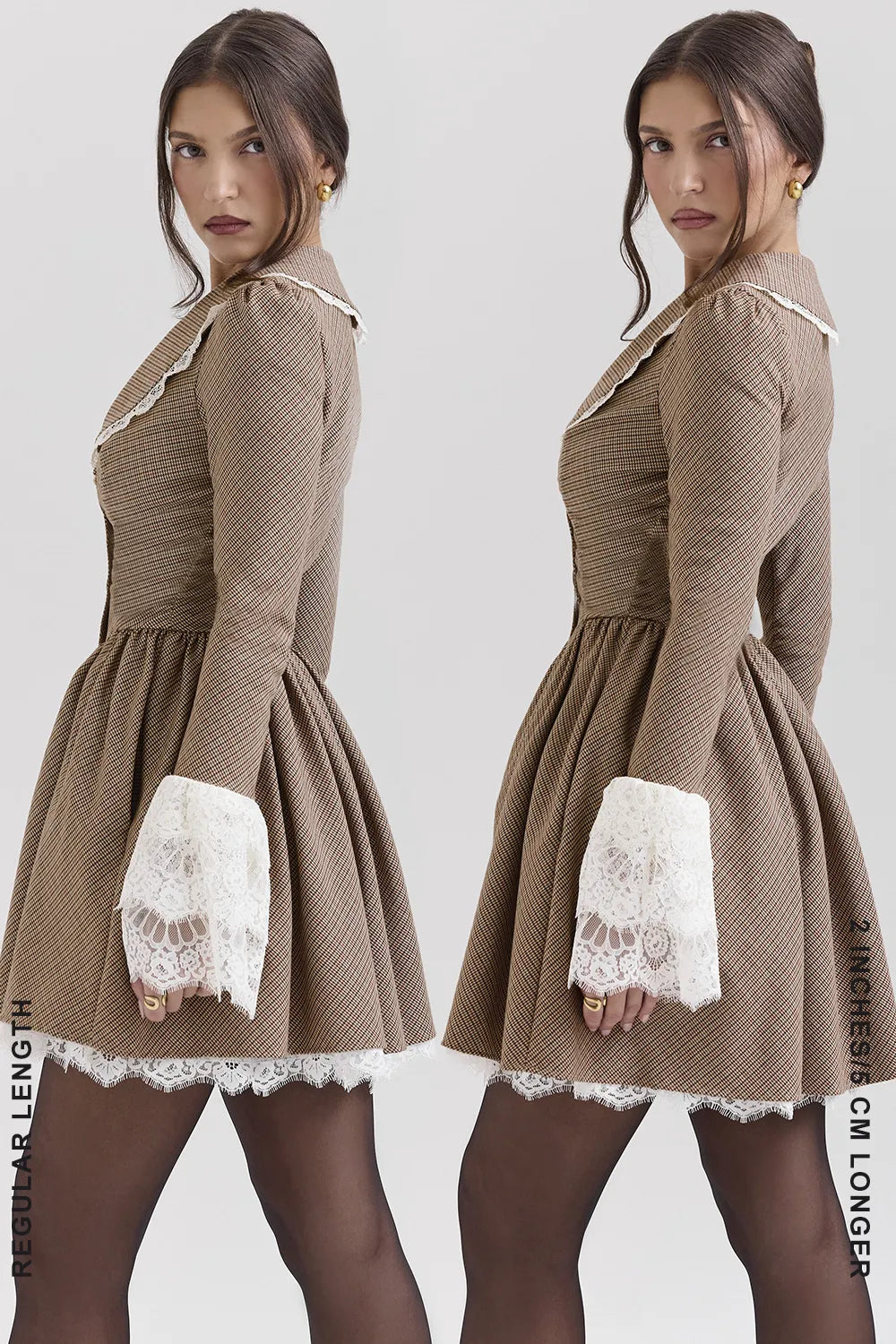 Sable Brown Puppytooth Check Mini Dress