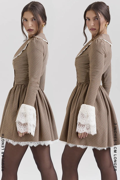 Sable Brown Puppytooth Check Mini Dress
