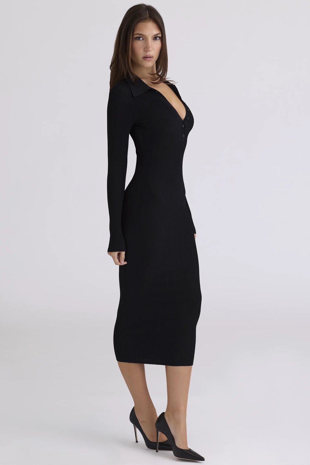 Sabra Black Long Sleeve Midi Dress
