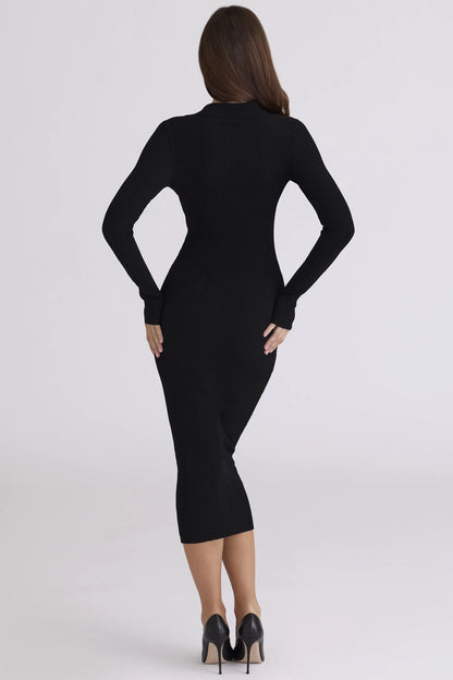 Sabra Black Long Sleeve Midi Dress