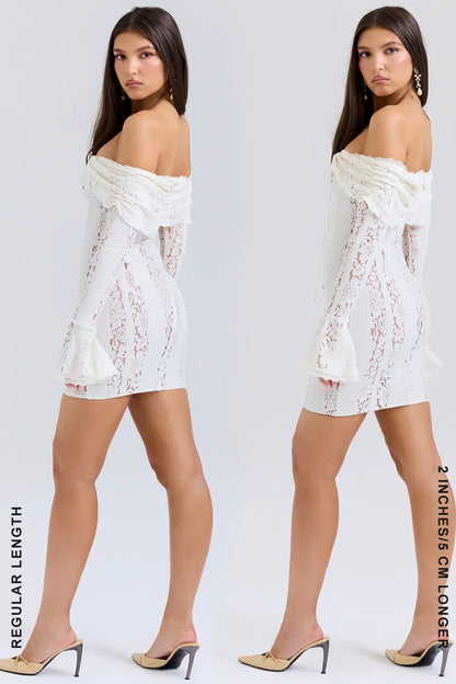 Sadie Vintage Cream Floral Lace Off Shoulder Mini Dress