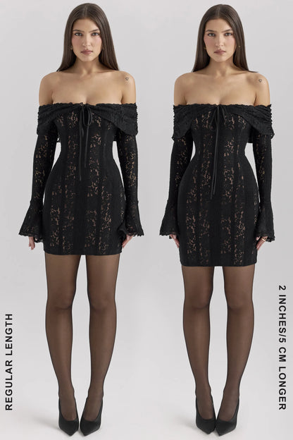 Sadie Black Floral Lace Off Shoulder Mini Dress