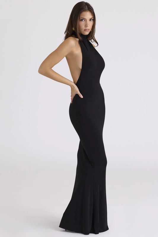 Sadira Black Backless Silhouette Maxi Dress - Limited Edition
