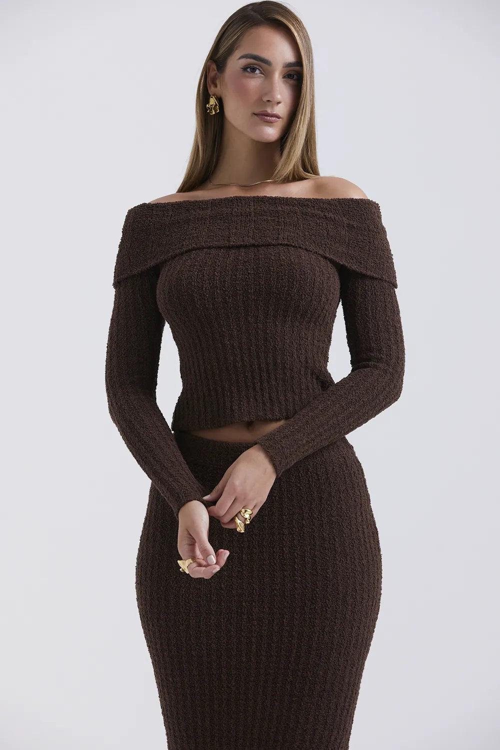 Saffron Chocolate Soft Boucle Knit Top