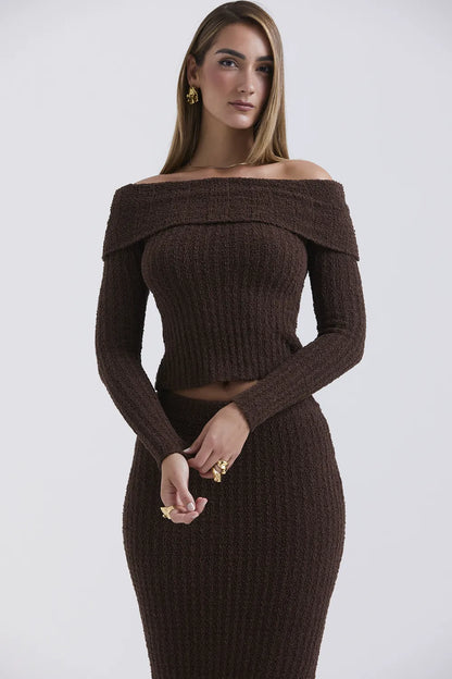 Saffron Chocolate Soft Boucle Knit Top