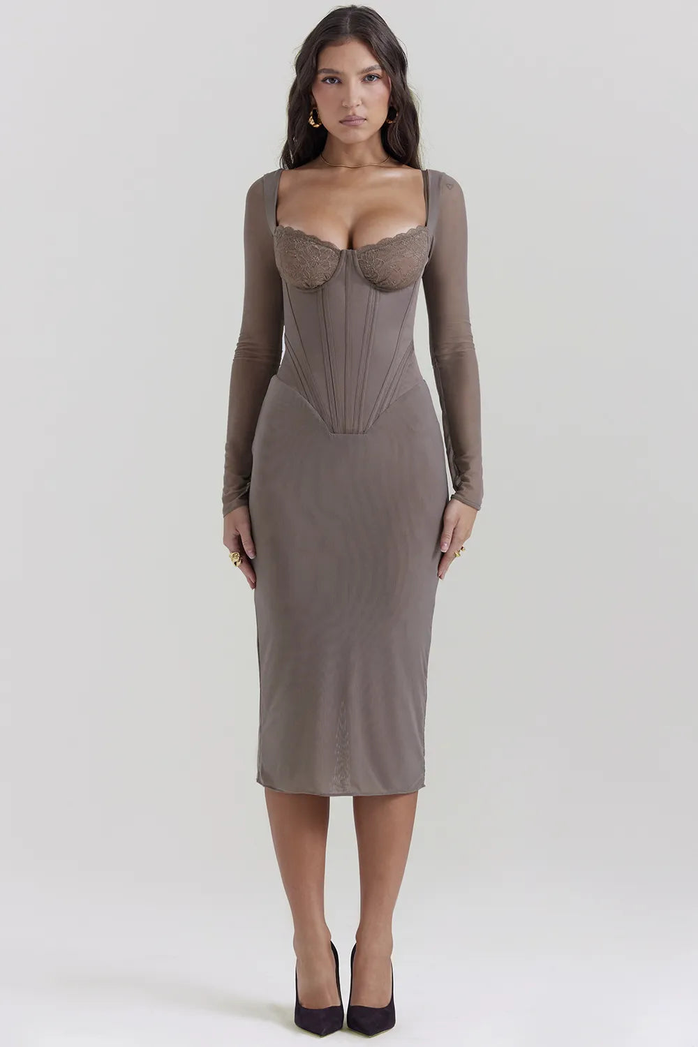 Safran Mocha Corset Midi Dress