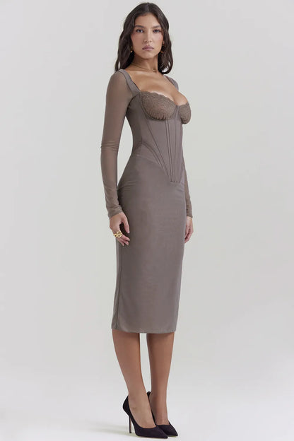Safran Mocha Corset Midi Dress