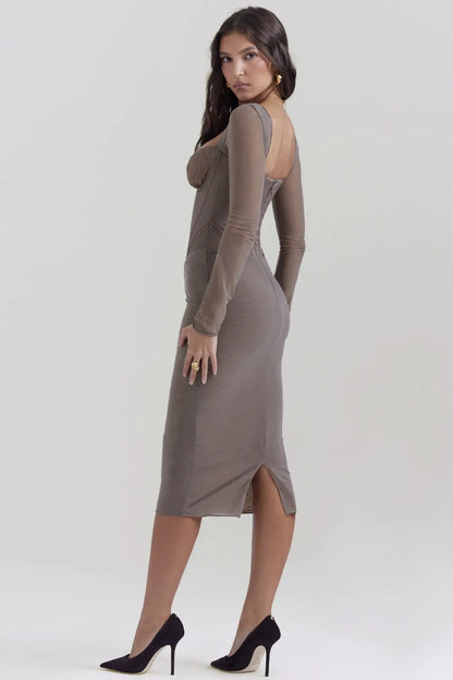 Safran Mocha Corset Midi Dress