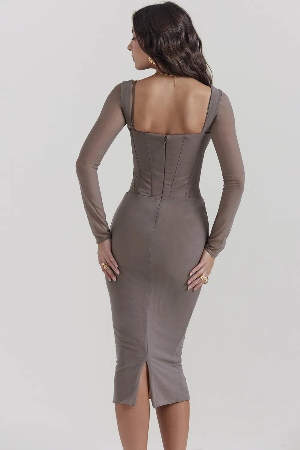 Safran Mocha Corset Midi Dress