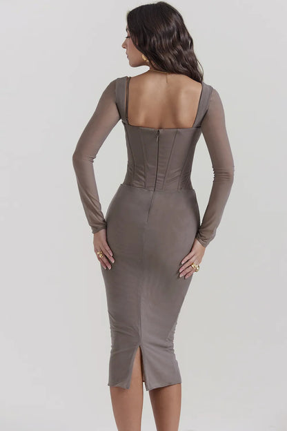Safran Mocha Corset Midi Dress