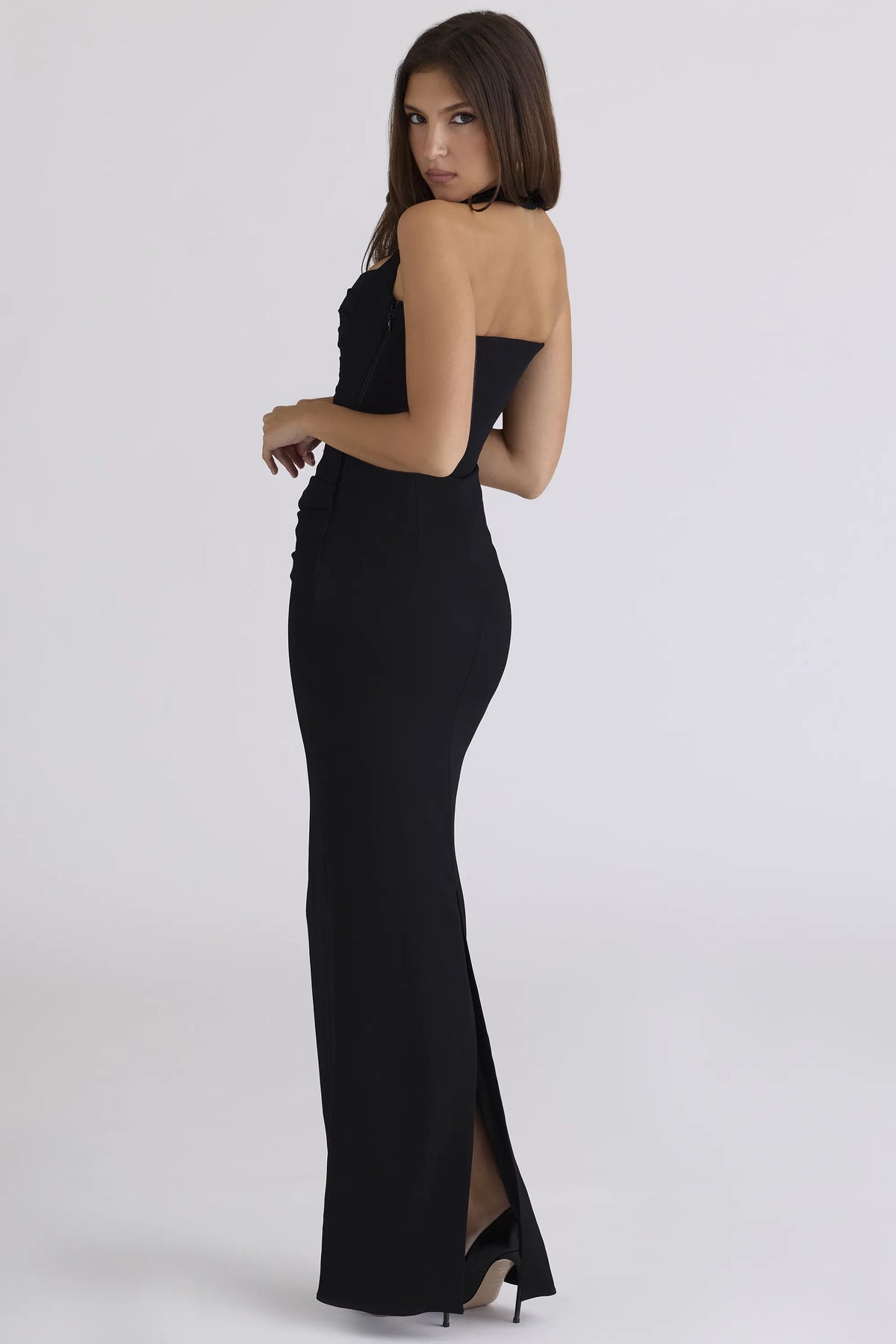 Sahar Black Scuplting Halter Neck Maxi Dress